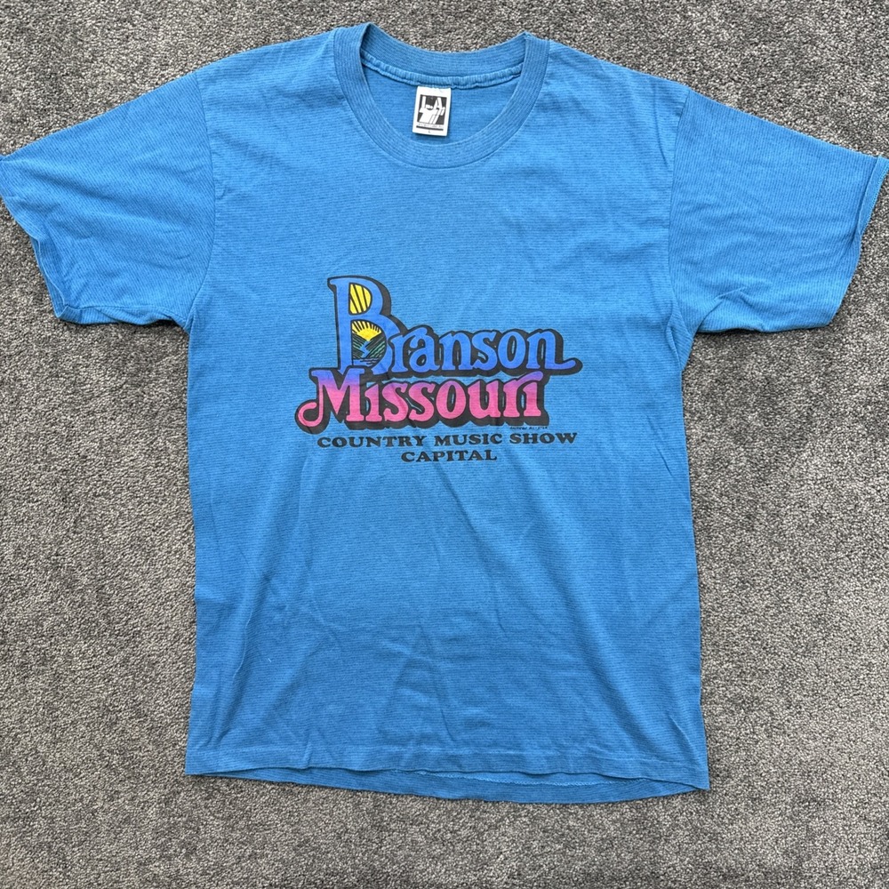 VTG Mens L Branson Missouri T Shirt LA Sportswear Crewneck Made In USA Blue